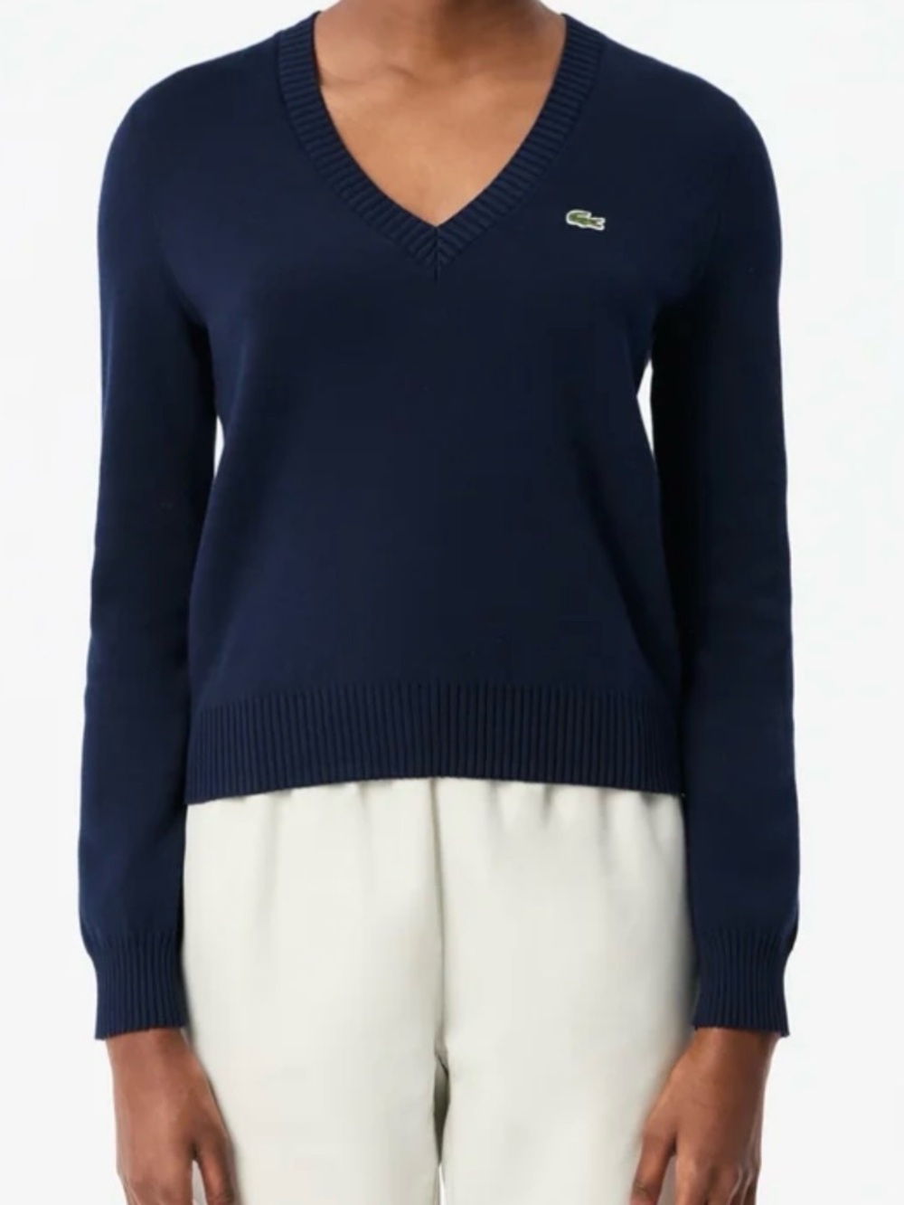 Lacoste Women's Navy V-Neck Pullover Sweater